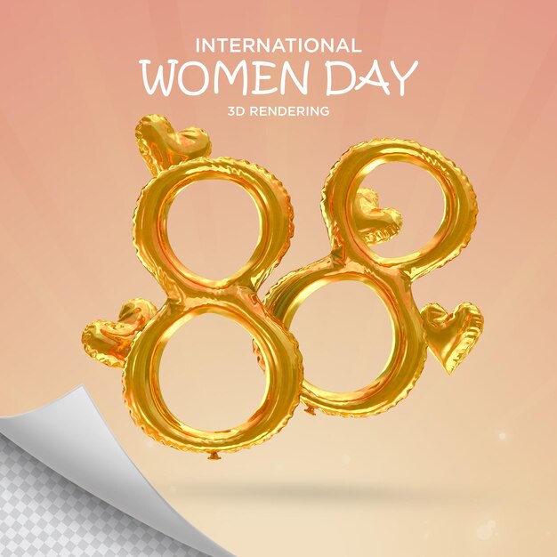 Womens day 3d render with numbers and golden love balloons Premium Psd