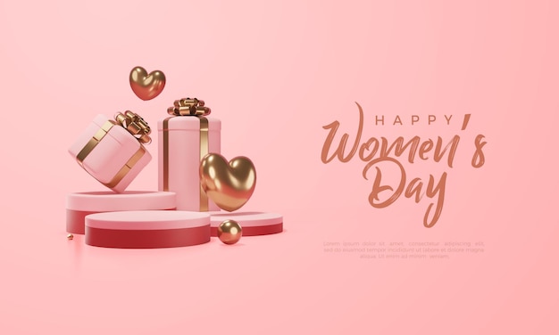 Womens day 3d rendering of gift boxes on the podium