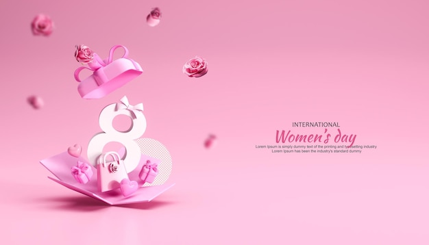 Womens day open gift box realistic 3d design