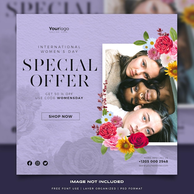 PSD womens day promotion social media post and web banner premium psd