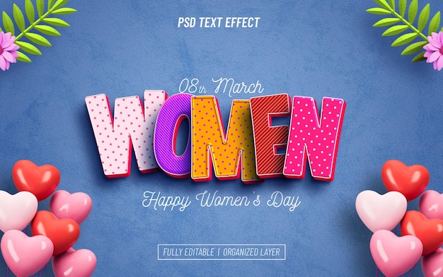 Женский день текстовый эффект PSD женский день текстовый эффект премиум psd