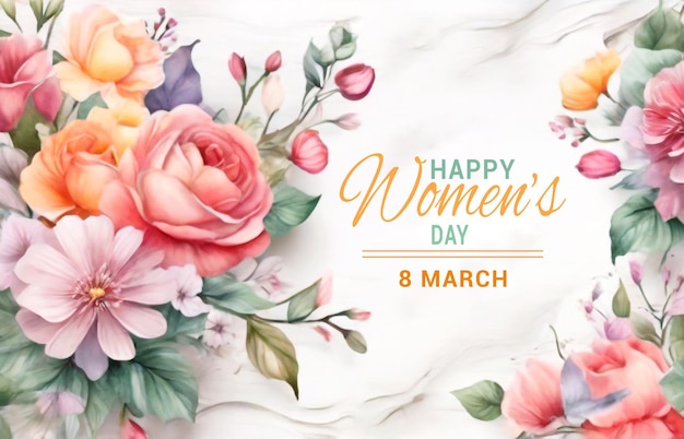 PSD Шаблон акварельного баннера дня женщин с акварельным цветочным шаблоном для psd