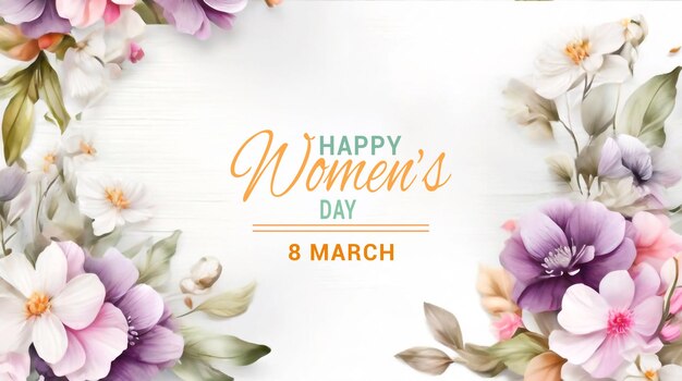 Шаблон акварельного баннера Дня женщин с акварельным цветочным шаблоном для PSD
