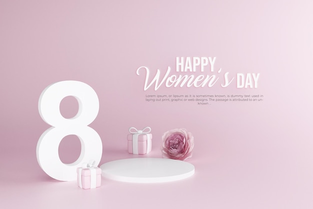 Womens day with illustration of gift boxes and pink love background