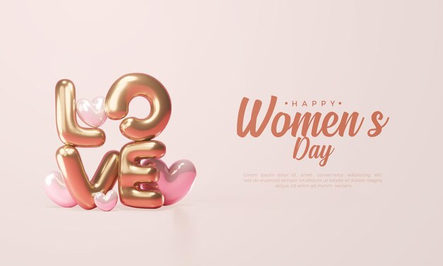 PSD womens day with realistic love balloon writing