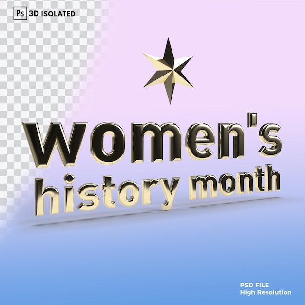 PSD womens history month lettering 3d render isolated premium