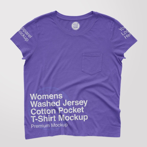 Mockup di t-shirt girocollo da donna in jersey di cotone lavato