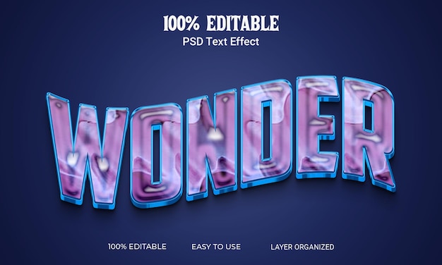 Wonder 3d text  effect style editable psd file