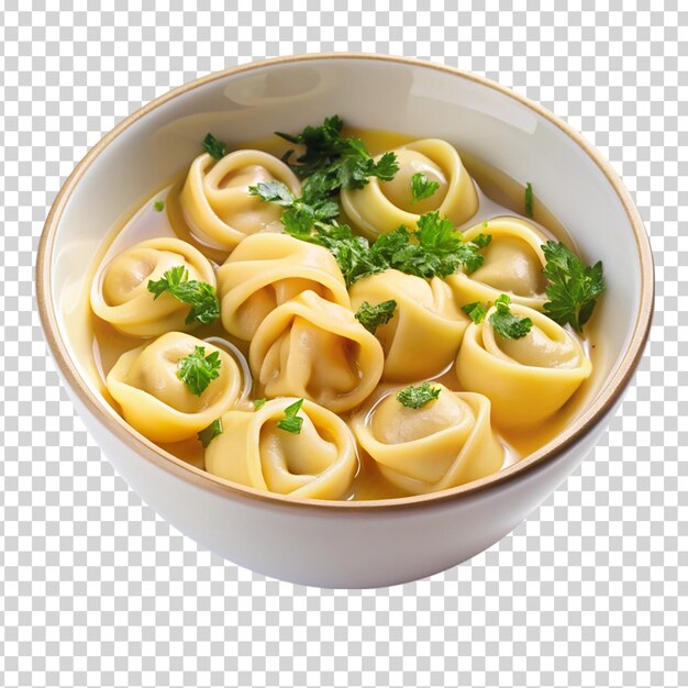 PSD wonton soup in a bowl top view isolated on transparent background