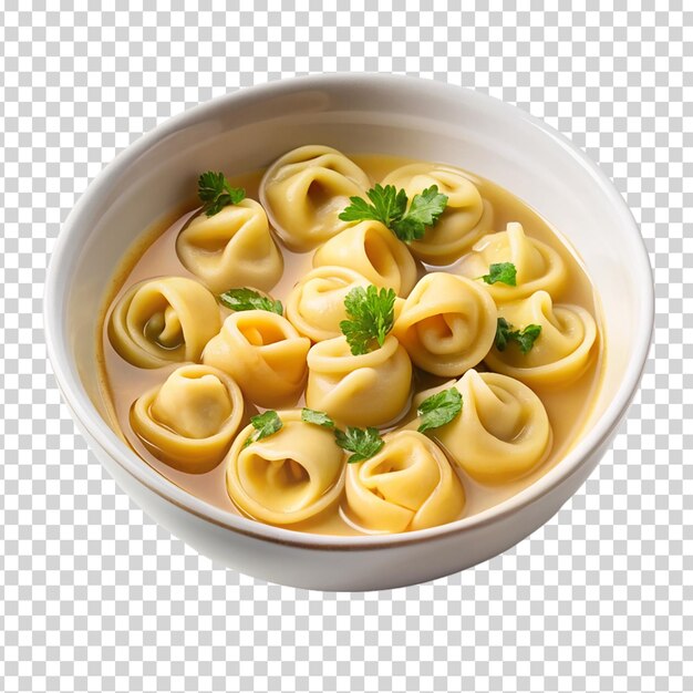 PSD wonton soup in a bowl top view isolated on transparent background