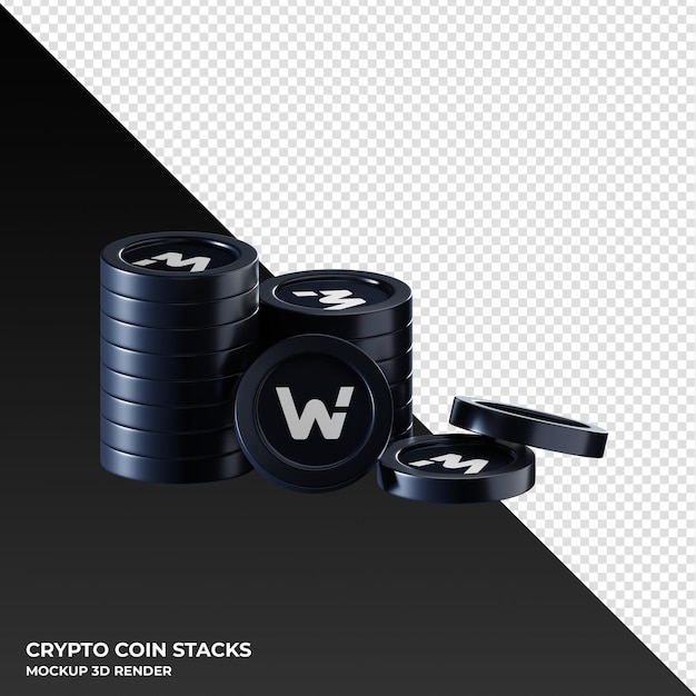 Rete woo la moneta woo impila l'illustrazione del rendering 3d della criptovaluta