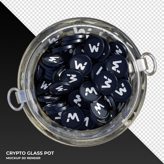 PSD woo network woo crypto coin top view clear glass pot