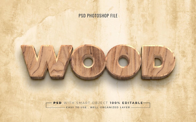 PSD wood 3d editable psd text effect design template