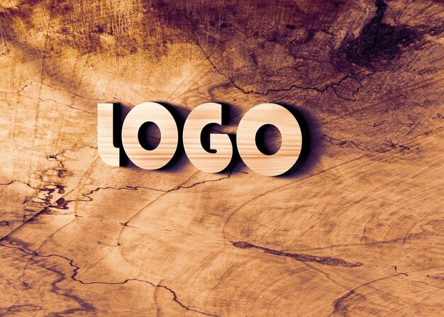 Wood 3d logo mockup