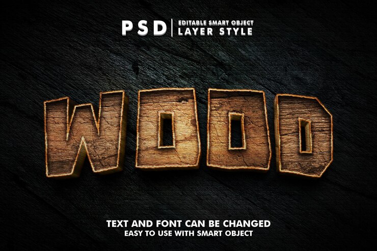 Wood 3d realistic text effect premium psd with smart object