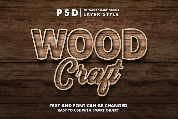Wood 3d realistic text effect premium psd with smart object