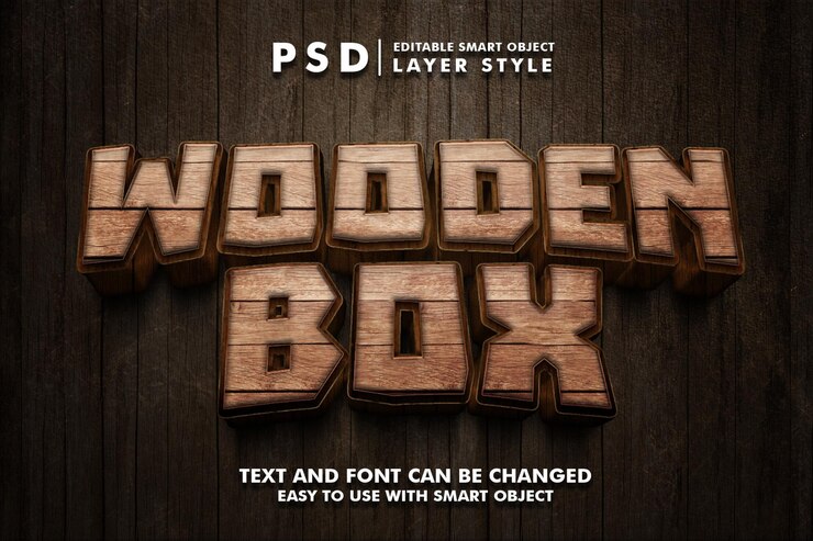 Wood 3d realistic text effect premium psd with smart object
