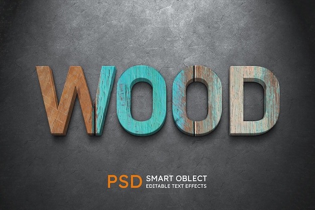 Деревянный 3D-текст с редактируемым деревянным логотипом Mockup PSD