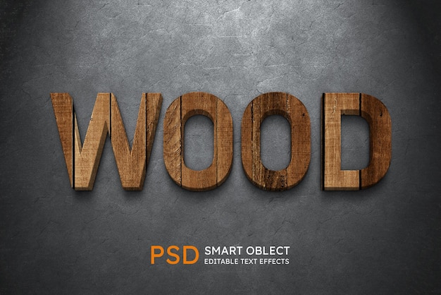 Деревянный 3D-текст с редактируемым деревянным логотипом Mockup PSD