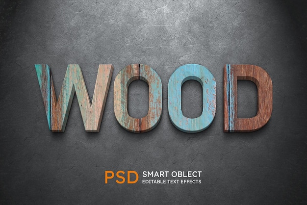 Деревянный 3D-текст с редактируемым деревянным логотипом Mockup PSD