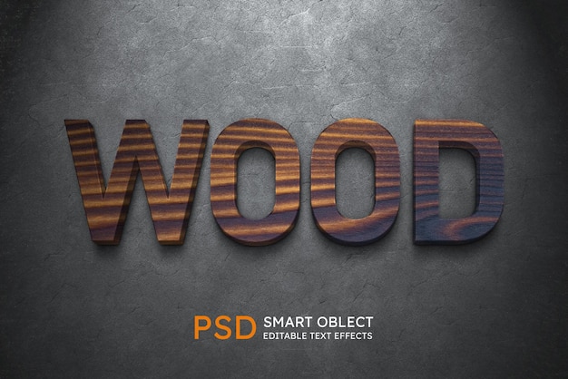 Деревянный 3D-текст с редактируемым деревянным логотипом Mockup PSD