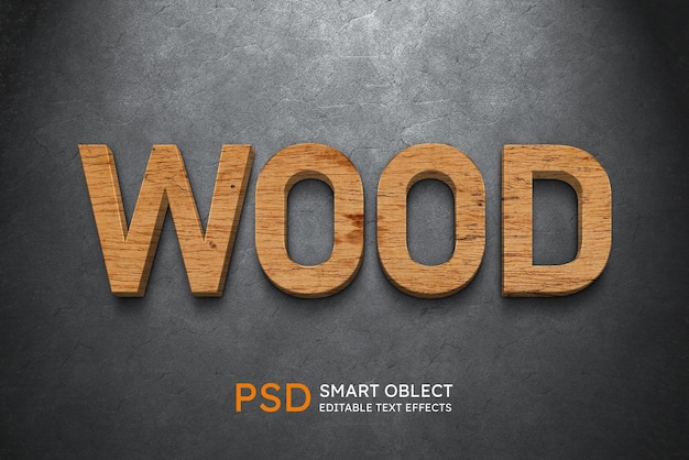 木材 3D 文本可編輯木材標誌模擬版 PSD