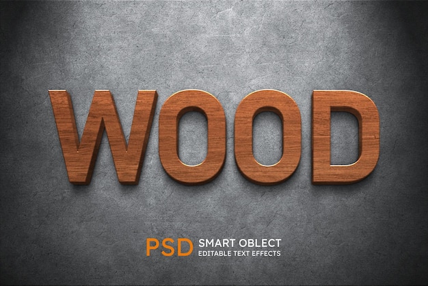 木材 3D 文本可編輯木材標誌模擬版 PSD
