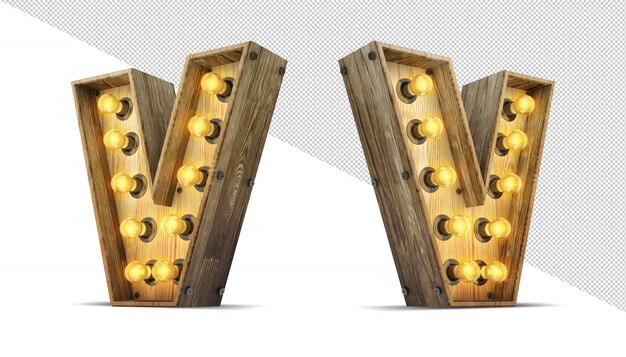 Wood alphabet light bulb 3d rendering illustration