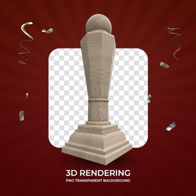 Wood awarding trophy 3d rendering isolated transparent background