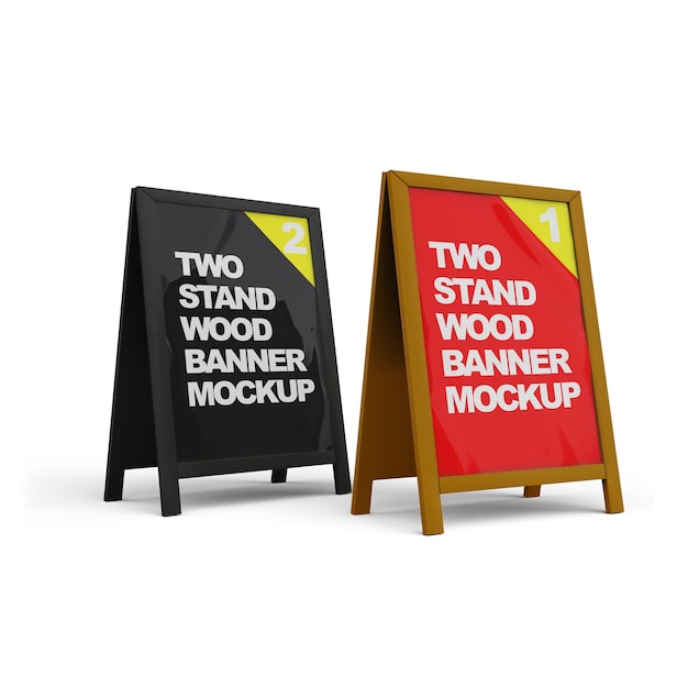 Wood banner stands mockup isolated