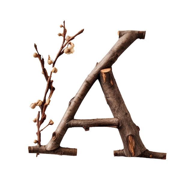 Wood branch spelling out the letter a