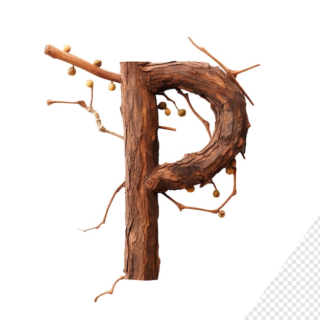 PSD 문자 p를 철자하는 나무 가지