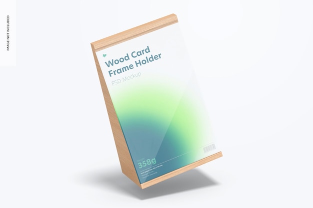 Wood card frame holder mockup, falling