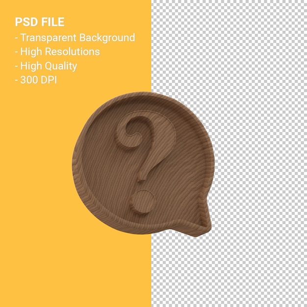 Wood carving question mark notification 3d icon isolated