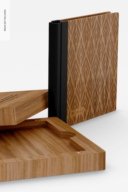 Custodia in legno per notebook mockup in piedi
