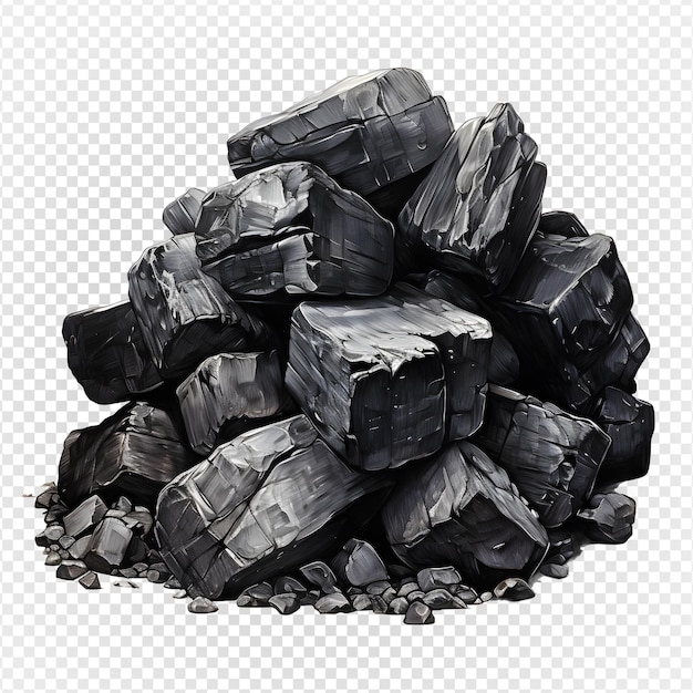 PSD wood charcoal isolated on transparent background pile of wood charcoal generative ai