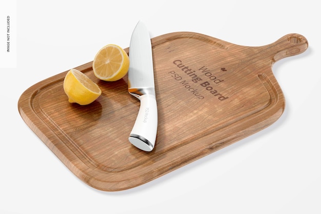 Wood Cutting Board with Handle Mockup, Perspective