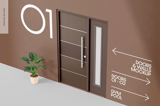 PSD wood door mockup perspective