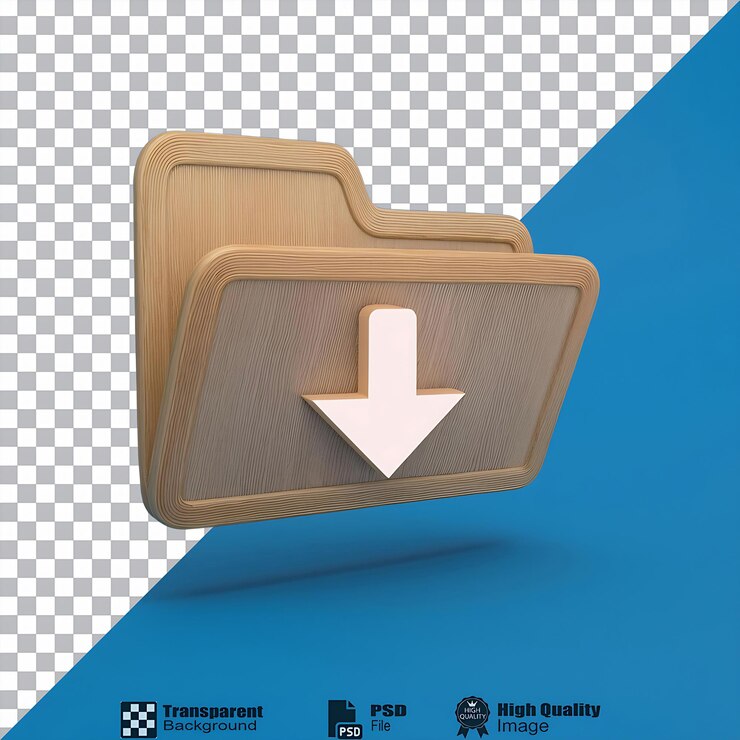 PSD wood download folder symbol isolated on transparent background