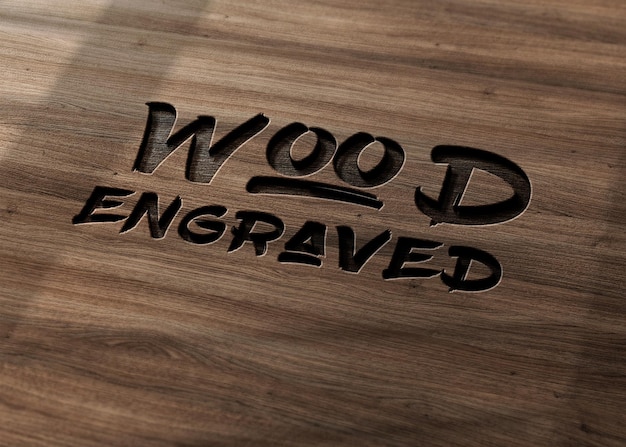 PSD wood engrave logo mockup