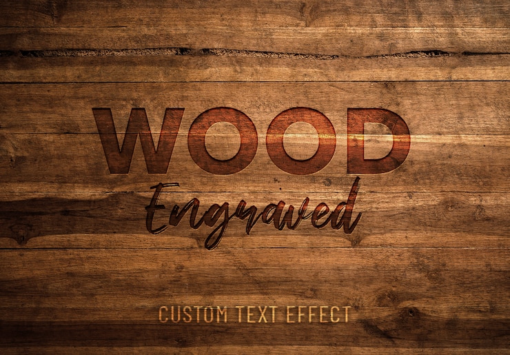 PSD wood engraved text effect