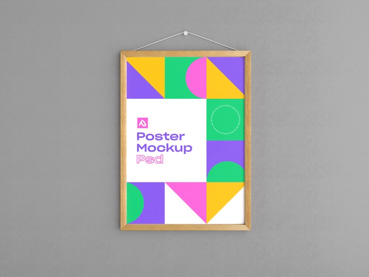 Wood framed poster mockup