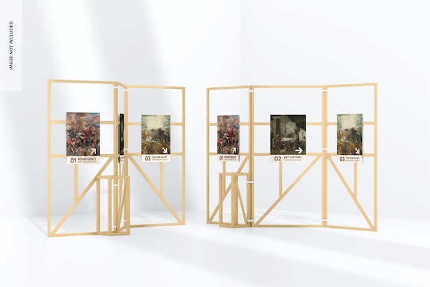 Wood gallery exhibition displays mockup