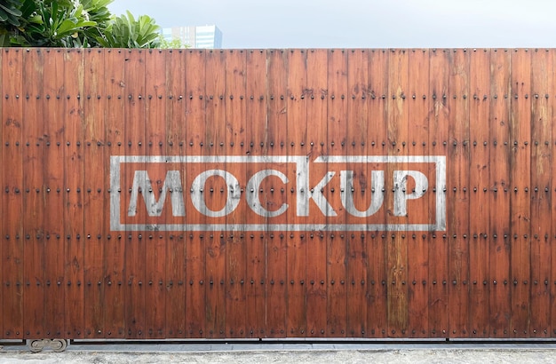 Wood home gate luxury mockup