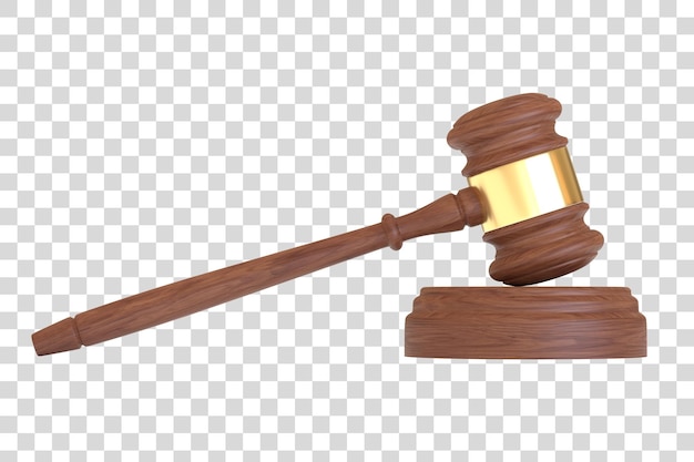 Деревянный молоток судьи изолирован на белом фоне 3D рендеринг иллюстрации