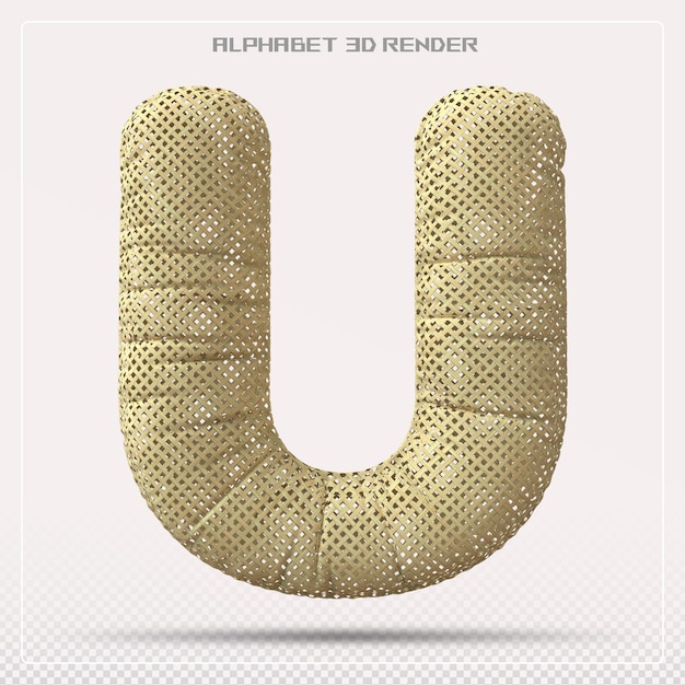 PSD wood letter u font gradient alphabet 3d render