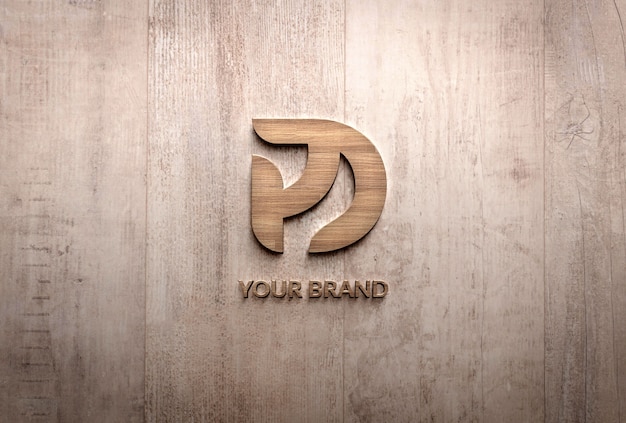 PSD wood logo effect mockup