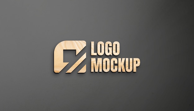 PSD logo in legno mockup su parete hd