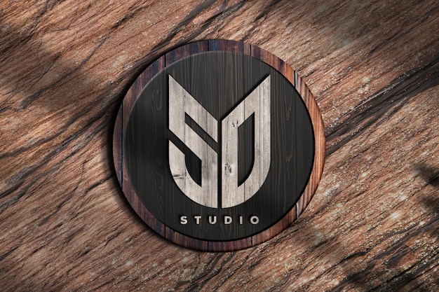 PSD wood logo mockup