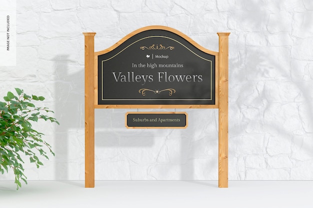 PSD wood property signage mockup, perspective